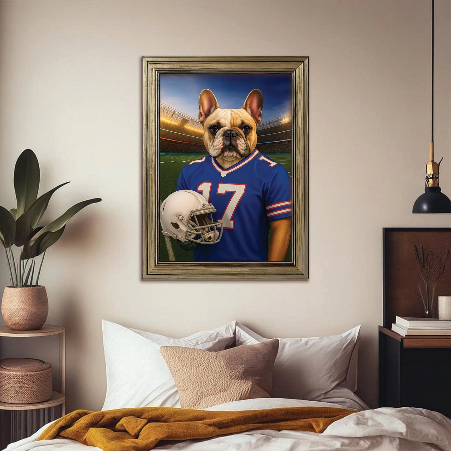 Custom Dog Photo Football Style Canvas Framed Wall Art _ Gift For Dog Lovers