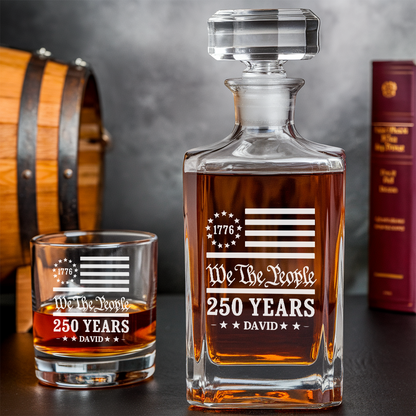 We The People USA 250th Engraved Whiskey Decanter Set, 4th July Gift THUC99