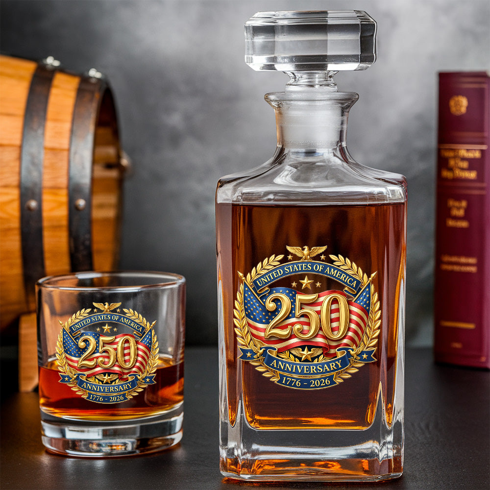 250 Years USA Whiskey Decanter Set 1776-2026, Patriotic Independence Day Gift THUC99