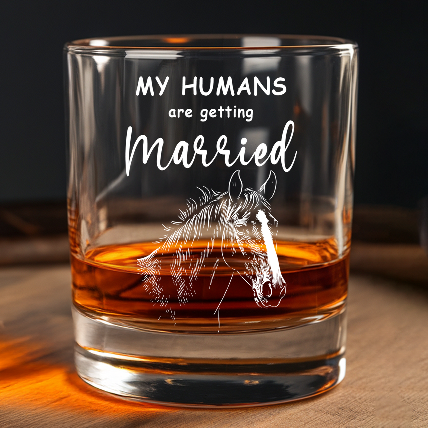 Custom Photo My Humans Are Getting Married Whiskey Glass, Pet Wedding Gift, Gift For Horse Lover, Funny Glass TNNGL37