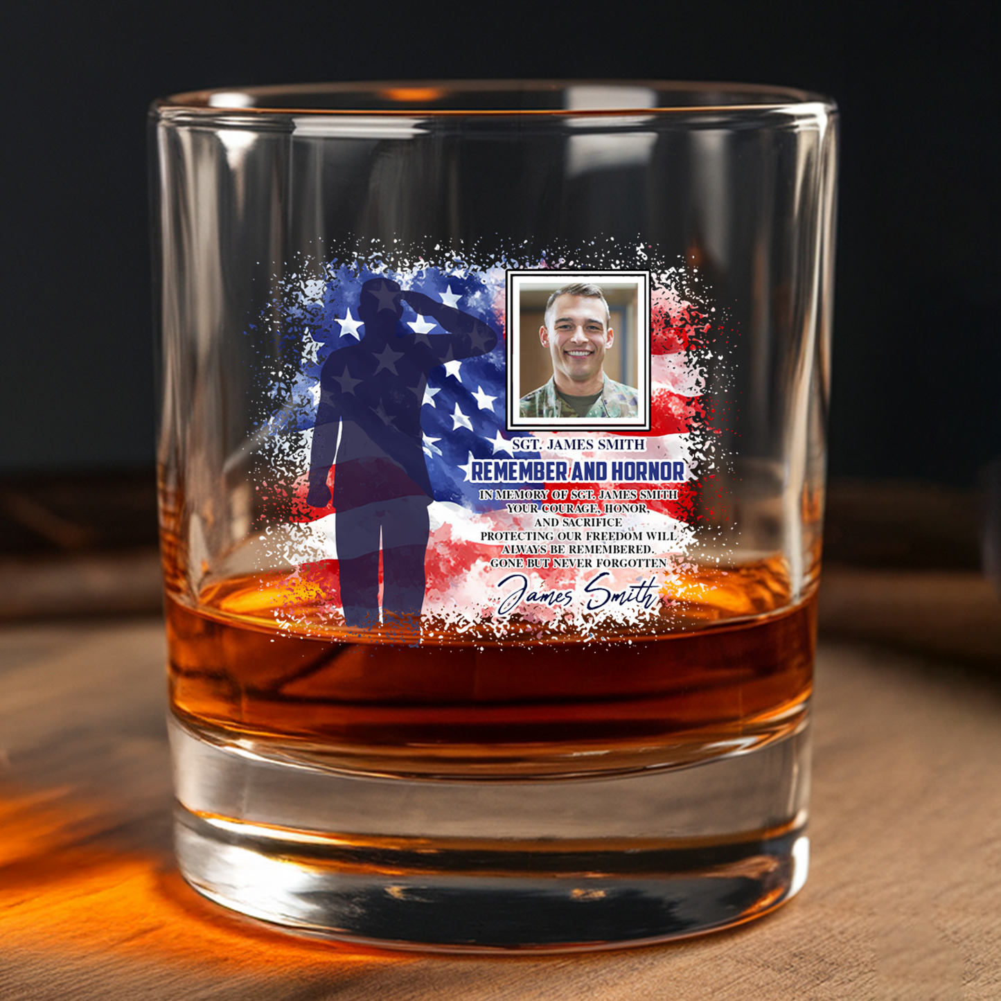 Custom Photo Memorial Military 4th of July Decanter With Whiskey Set, Military Soldier Gift, Patriotic Gift for Veterans, Gift For Independence Day, Veteran Whiskey Glass TND099