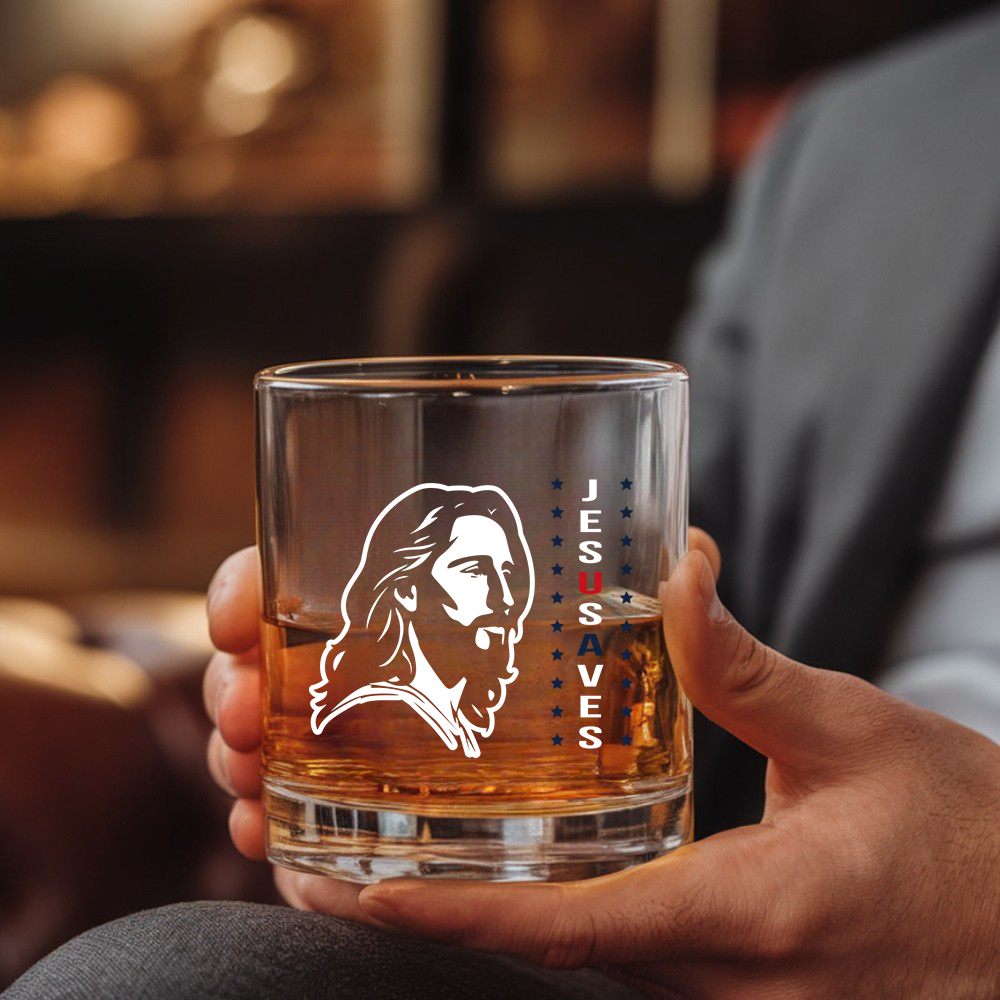 Jesus Saves American Whiskey Decanter - God Bless American Whiskey Glass Gifts - 4th July Gift NGOC99