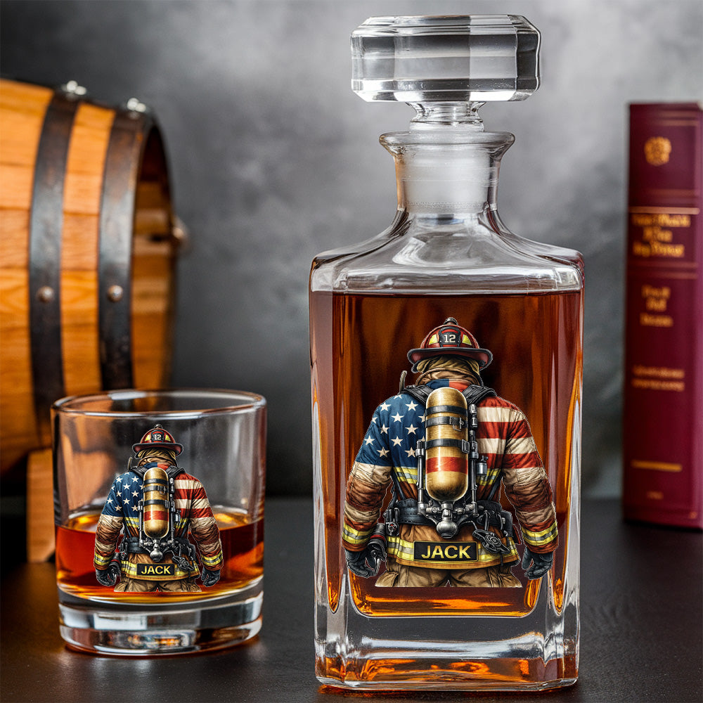 Firefighter Personalized Whiskey Decanter Set, Custom Name Glass Gift