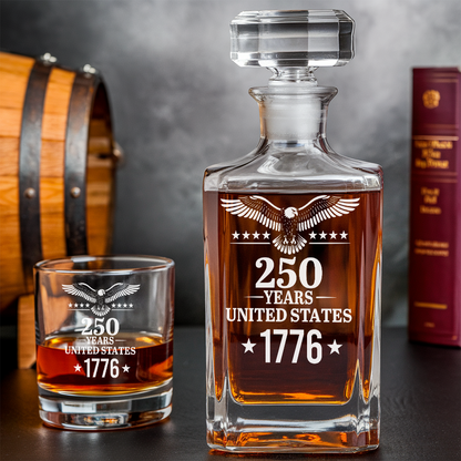 250th Years America Engraved Whiskey Decanter Set, USA Patriotic Gift THUC99