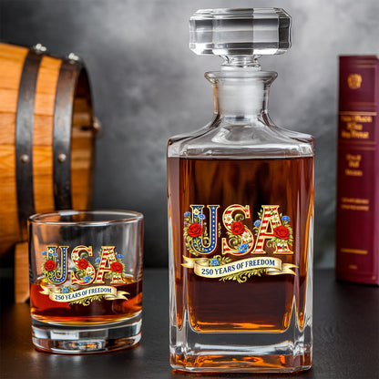 America 250 Patriotic Whiskey Decanter Set 1776-2026, Independence Day USA Gift THUC99