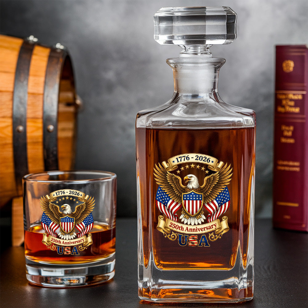 250th Eagle USA Whiskey Decanter Set, Patriotic Independence Day Gift THUC99