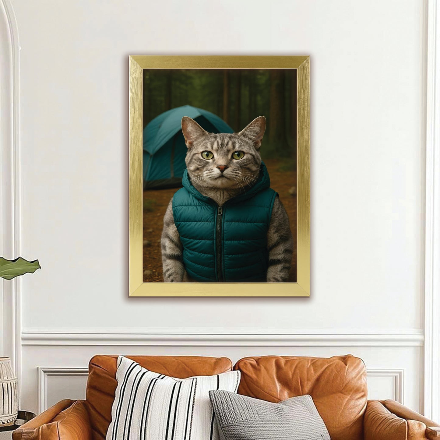 Custom Photo Cat Camping Canvas Framed Wall Art  Gift For Cat Lovers