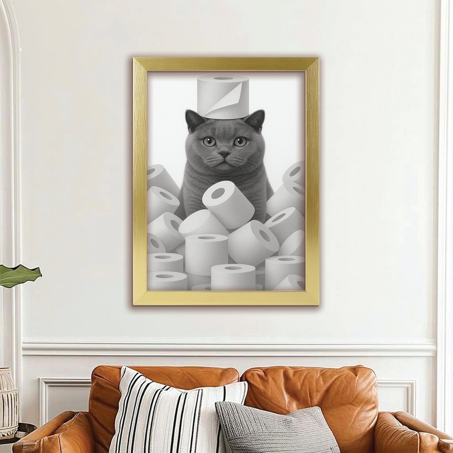 Custom Photo Cat Bathroom Canvas Framed Wall Art