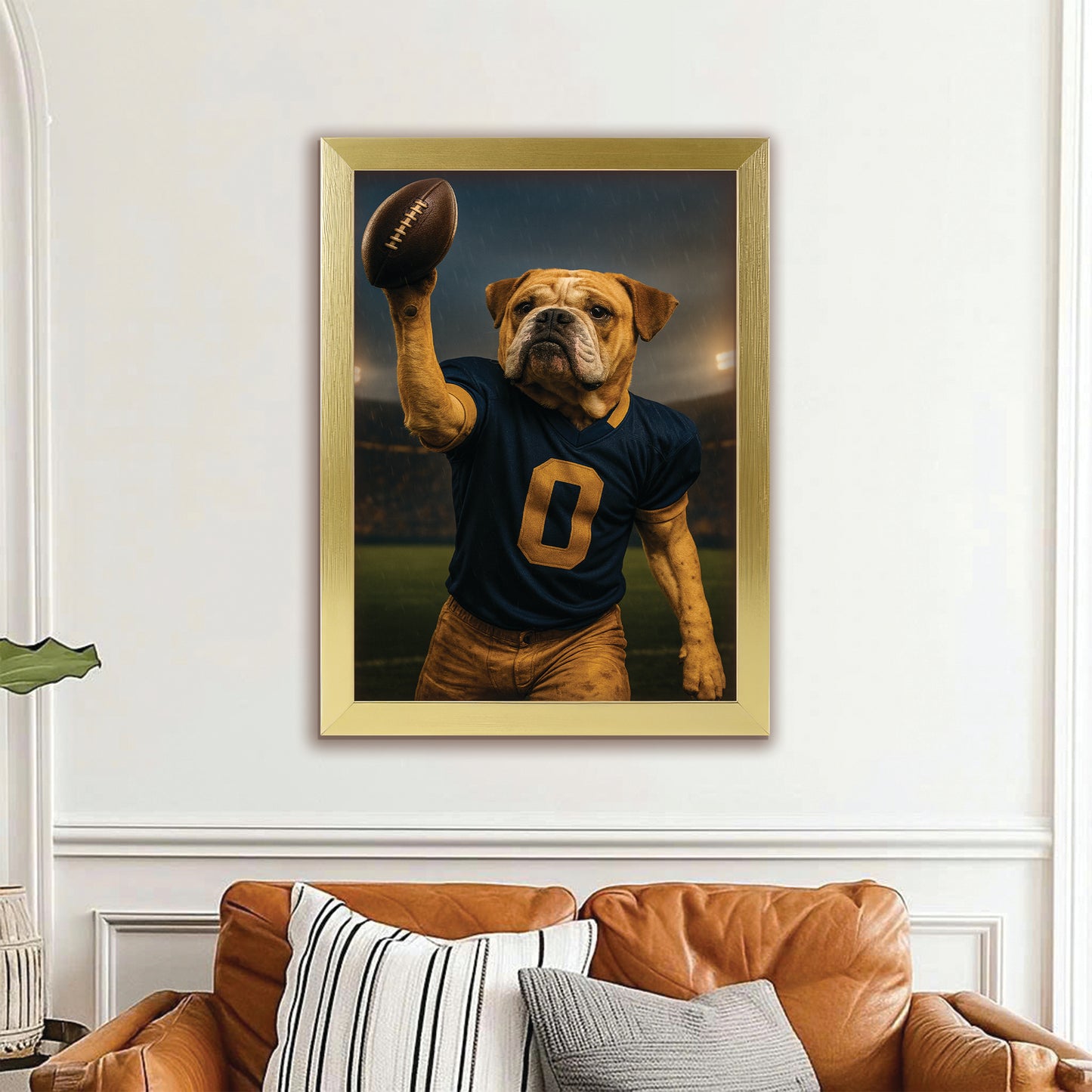 Custom Photo Football Player Canvas Framed Wall Art Gift For Dog Lovers