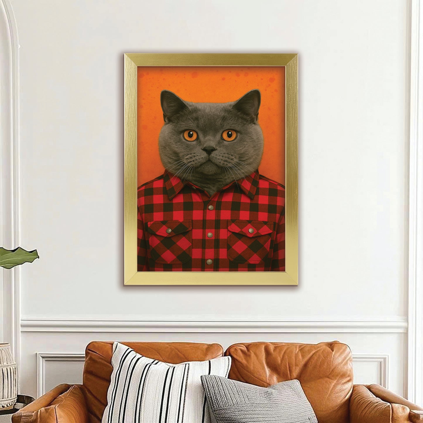 Custom Photo Cat In Red Shirt Canvas Framed Wall Art Gift For Cat Lovers