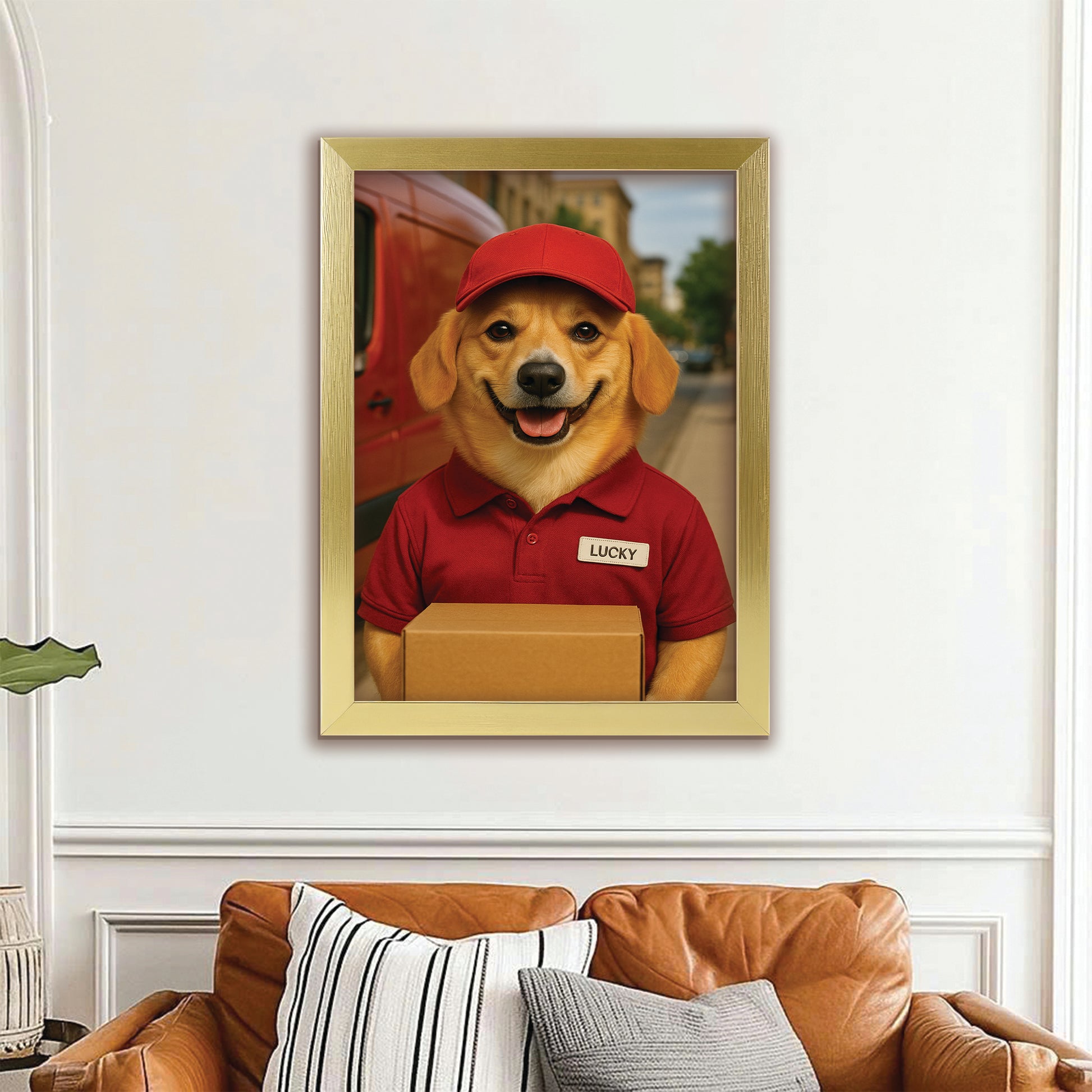 Custom Photo Courier Delivery Canvas Framed Wall Art Gift For Dog Lovers