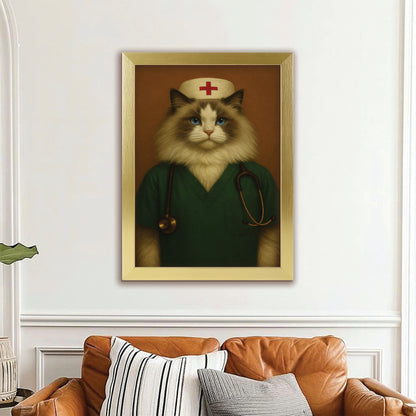 Custom Photo Nurse Cat Canvas Framed Wall Art Gift For Cat Lovers