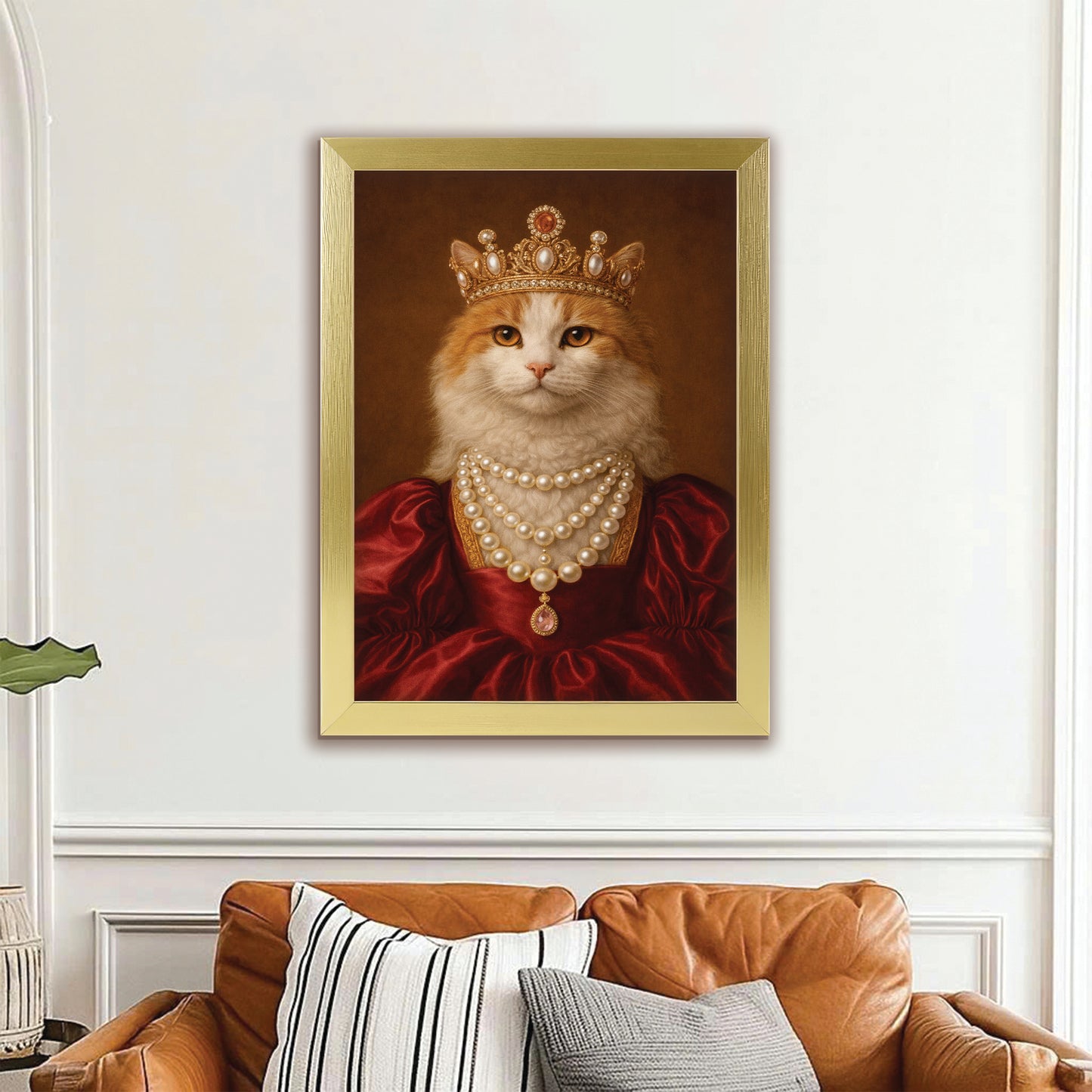 Custom Photo Queen Cat With Crown Canvas Framed Wall Art Gift For Cat Lovers