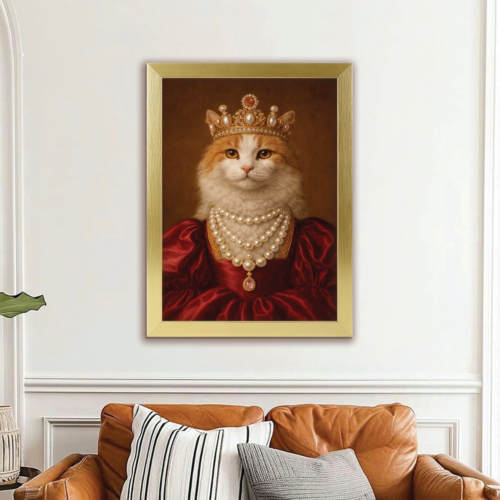 Custom Photo Queen Cat With Crown Canvas Framed Wall Art Gift For Cat Lovers