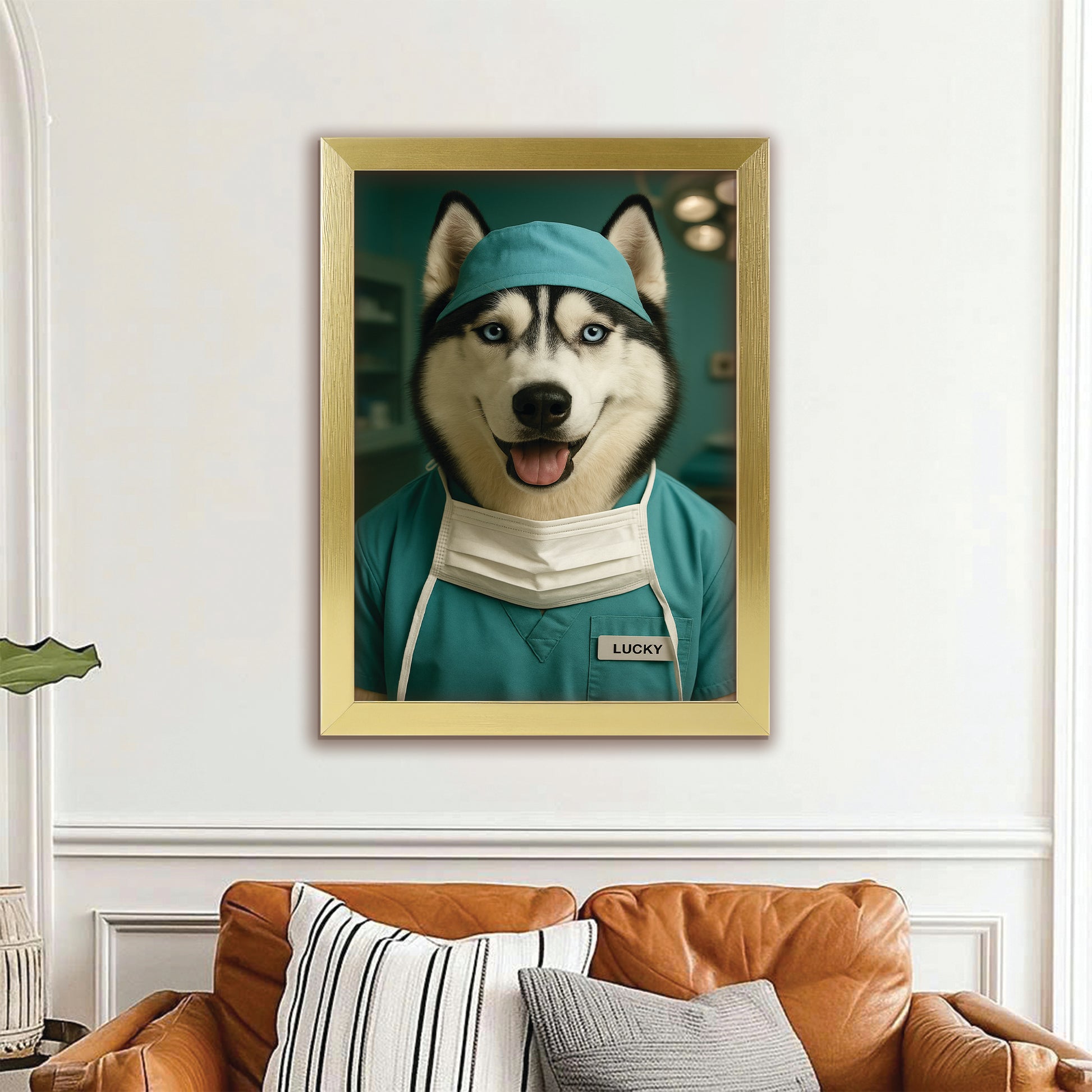 Custom Photo Surgeon Dog Canvas Framed Wall Art Gift For Dog Lovers