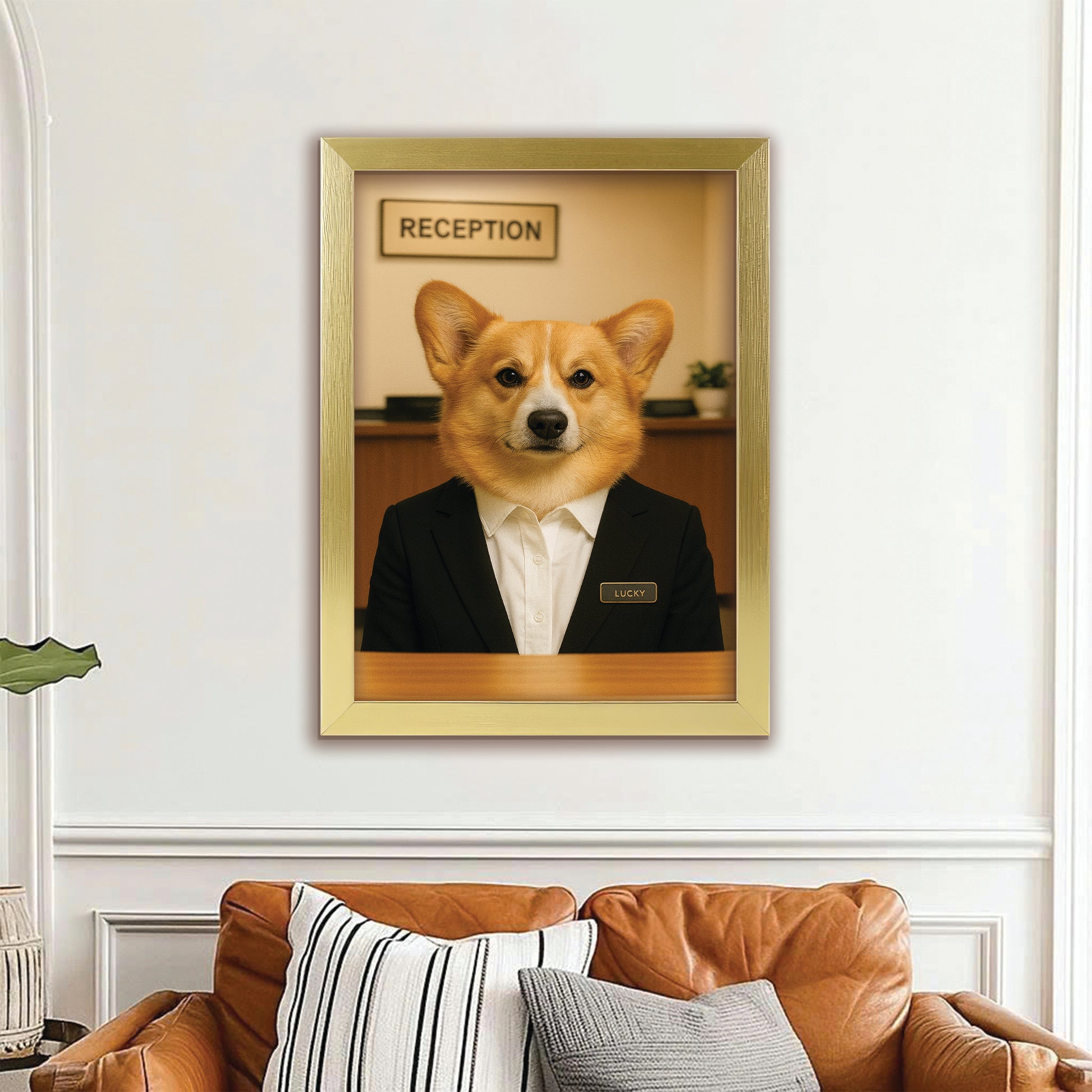 Custom Photo Receptionist Dog Canvas Framed Wall Art Gift For Dog Lovers