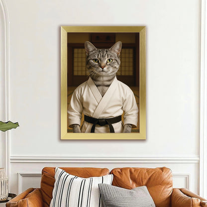 Custom Photo Karate Cat Canvas Framed Wall Art  Gift For Cat Lovers