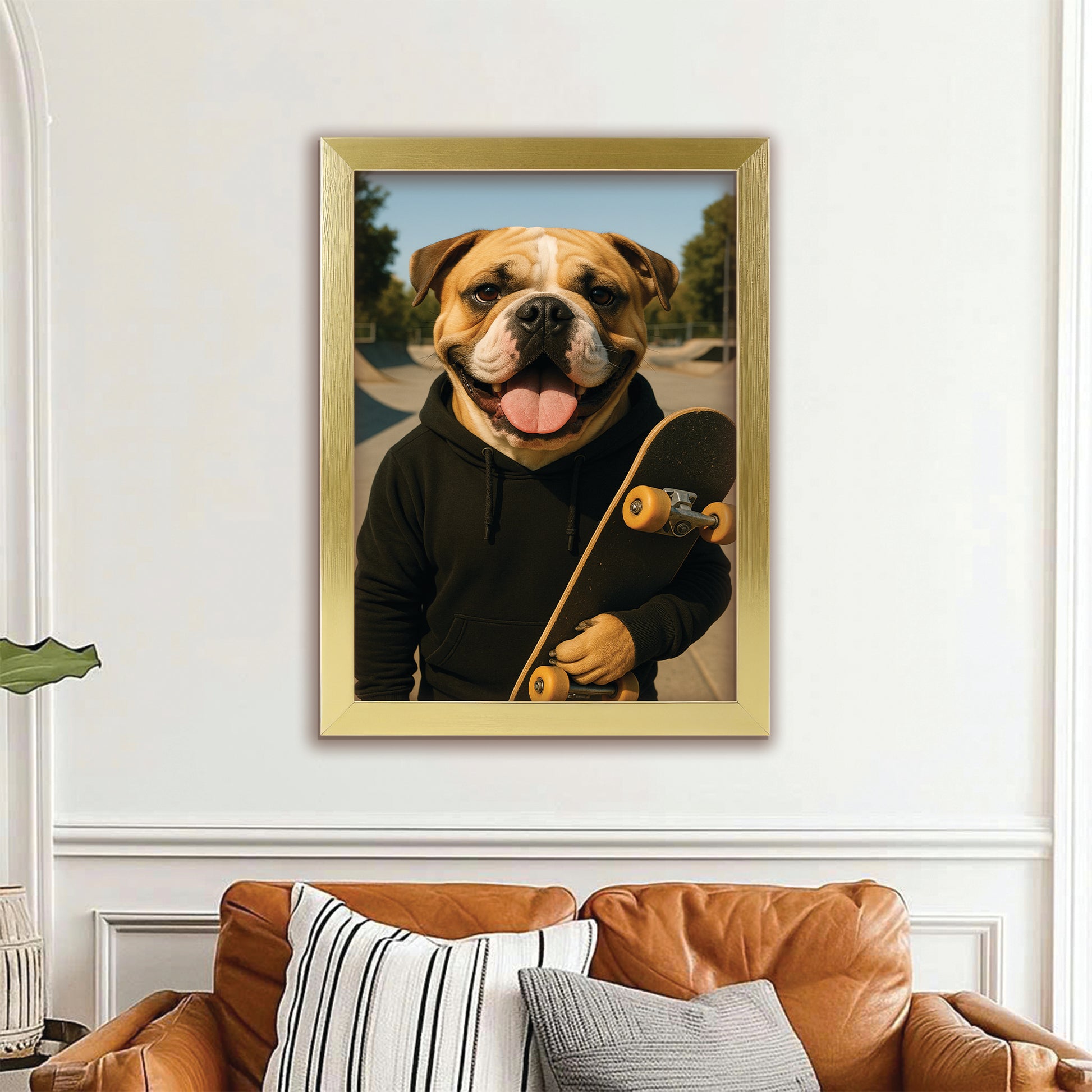 Custom Photo Skater Skateboard Canvas Framed Wall Art Gift For Dog Lovers