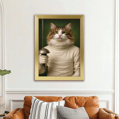 Custom Photo Fencer Cat Canvas Framed Wall Art  Gift For Cat Lovers