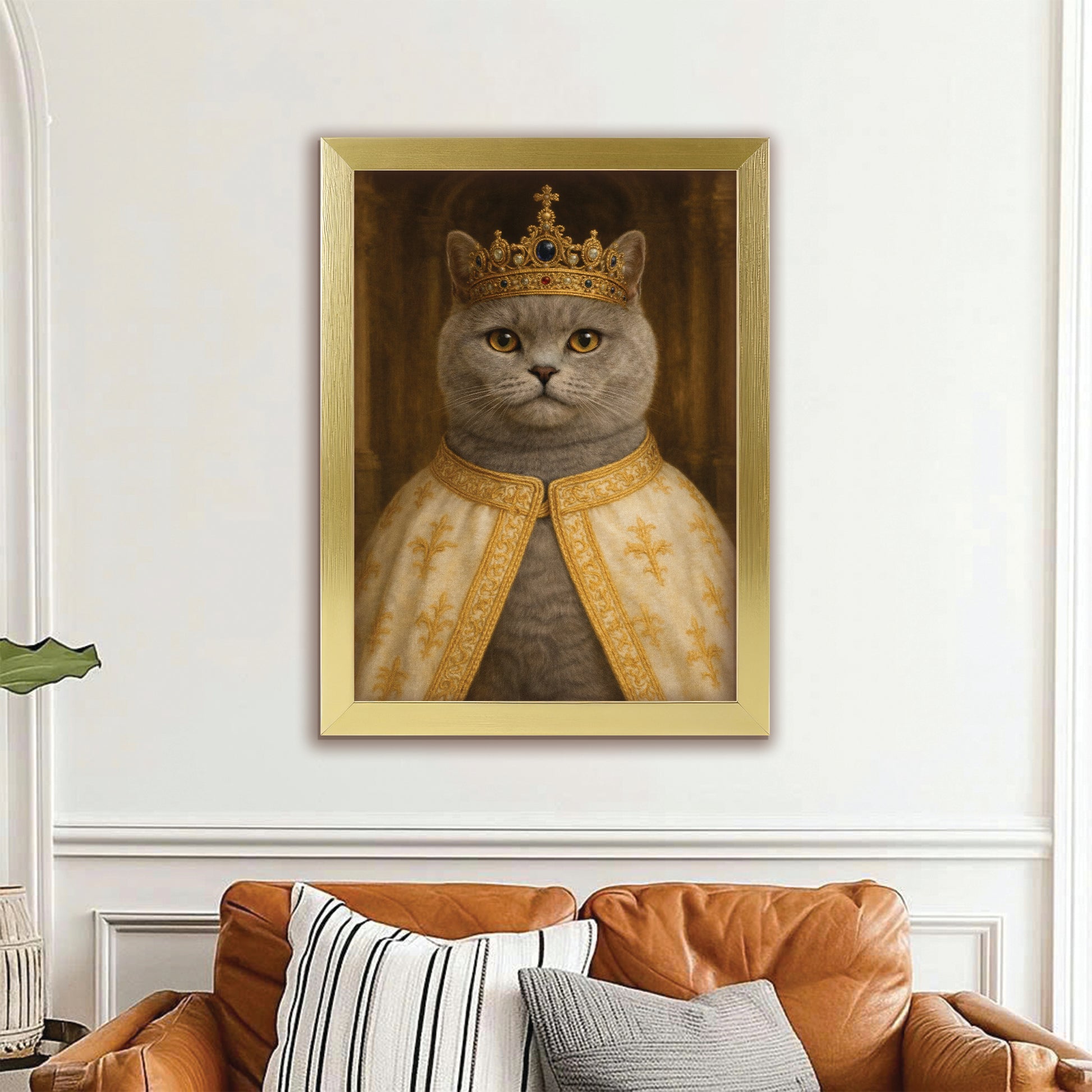 Custom Photo Cat Royal Style 07 Canvas Framed Wall Art Gift For Cat Lovers