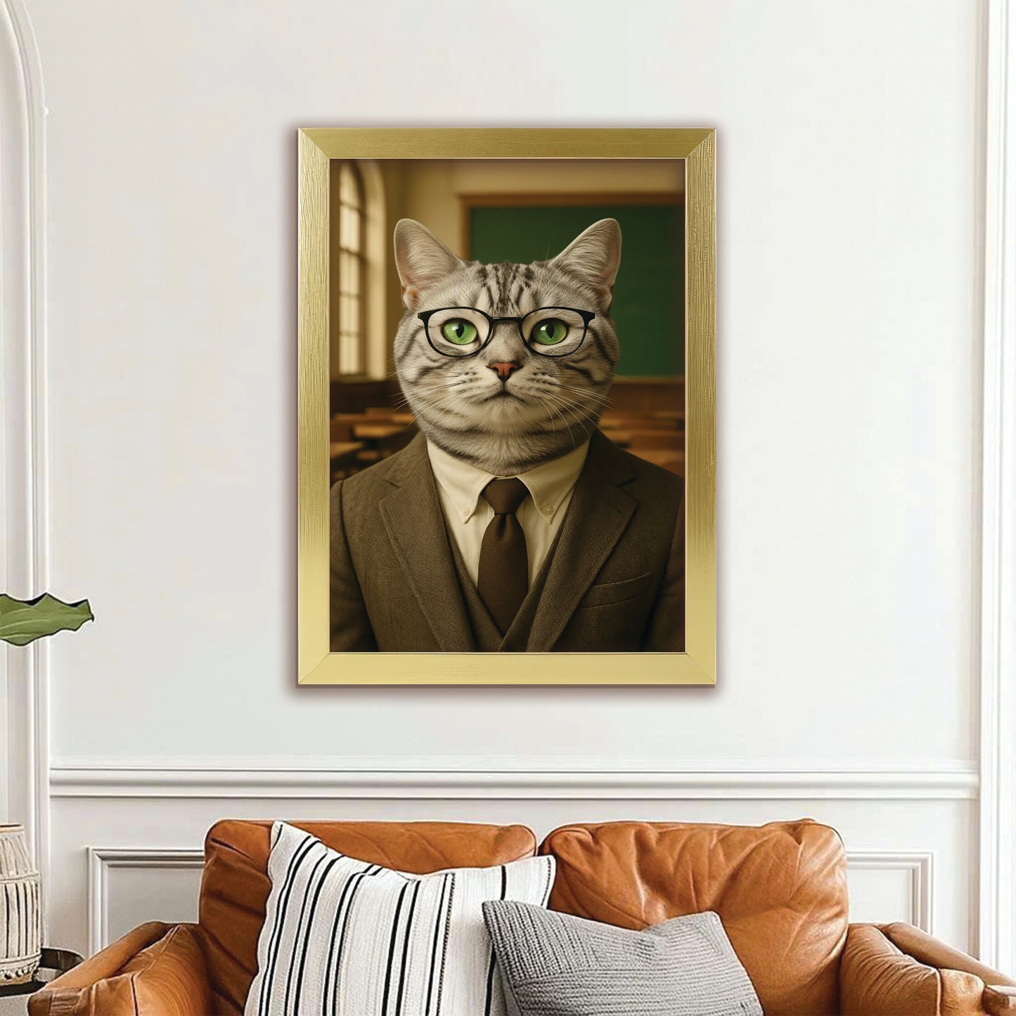 Custom Photo Teacher Cat Canvas Framed Wall Art Gift For Cat Lovers