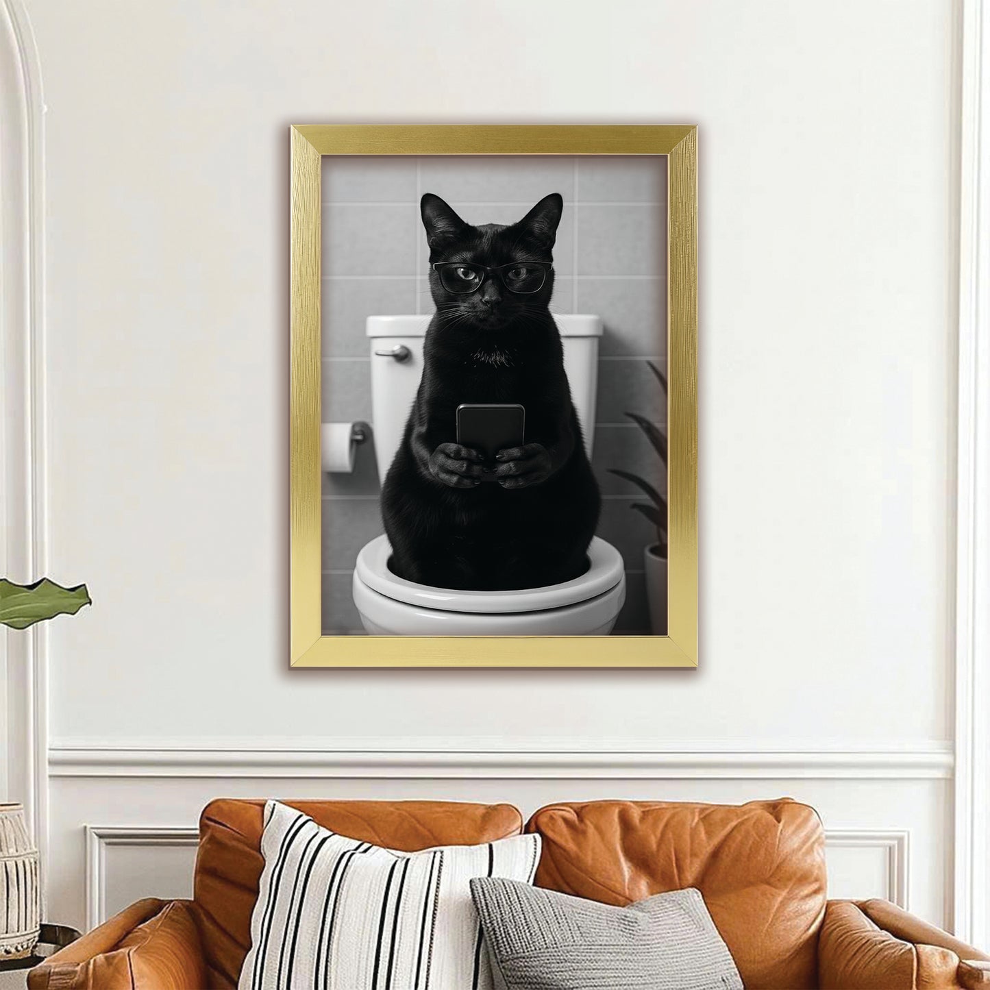 Custom Photo Cat Bathroom Style 14 Canvas Framed Wall Art Gift For Cat Lovers