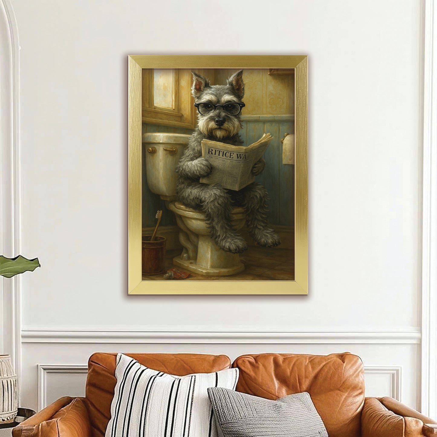 Custom Photo Dog In Bathroom Canvas Framed Wall Art Gift For Dog Lovers