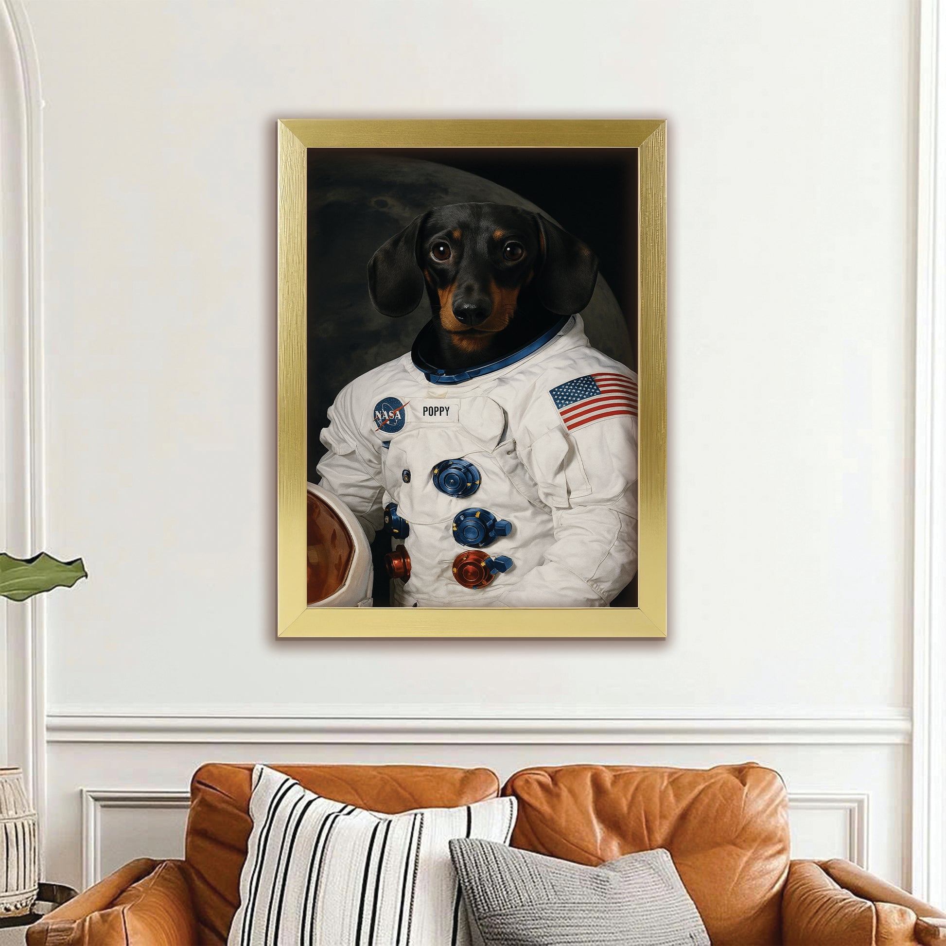 Custom Photo Dog Astronaut Canvas Framed Wall Art Framed Wall Art _ Gift For Dog Lovers