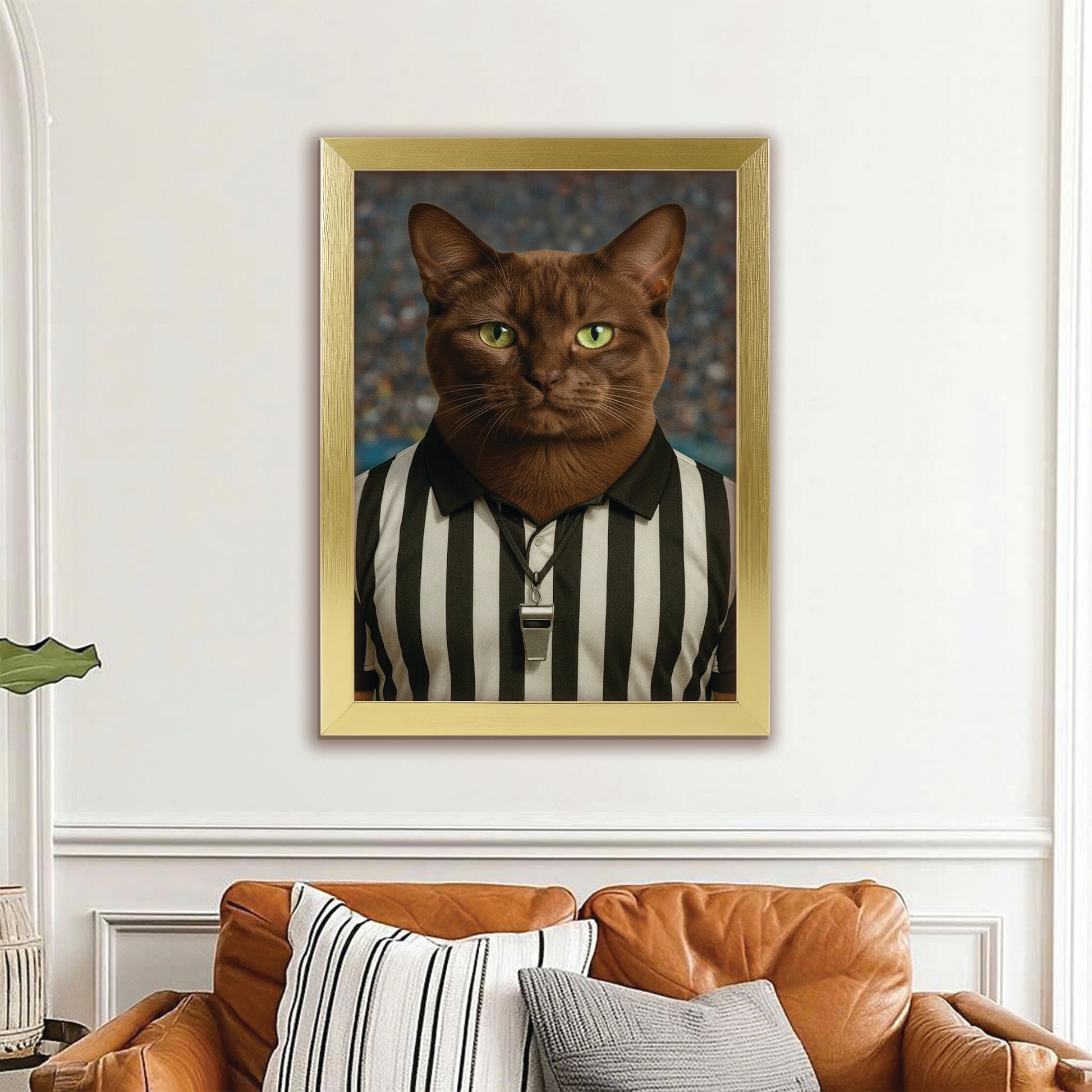 Custom Photo Referee Cat Canvas Framed Wall Art Gift For Cat Lovers