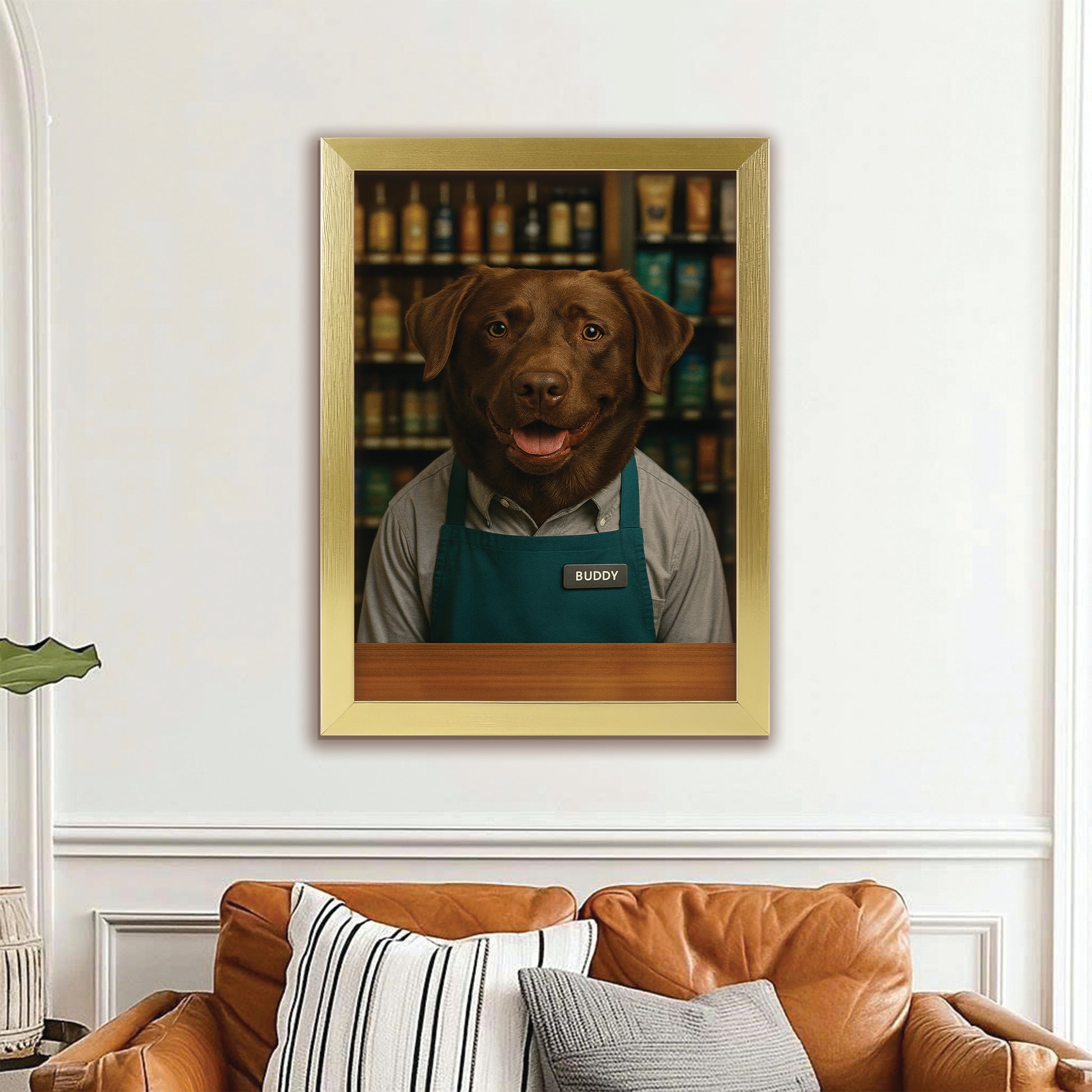 Custom Photo Shop Owner Dog Canvas Framed Wall Art Gift For Dog Lovers