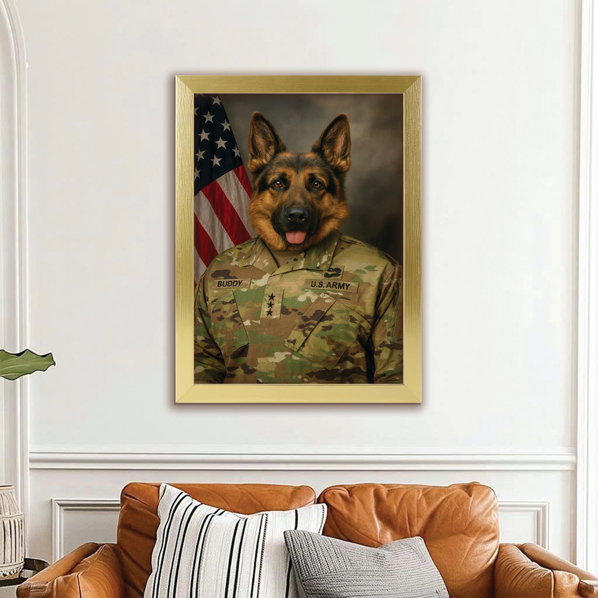 Custom Dog Photo Us Army Canvas Framed Wall Art Framed Wall Art _ Gift For Dog Lovers