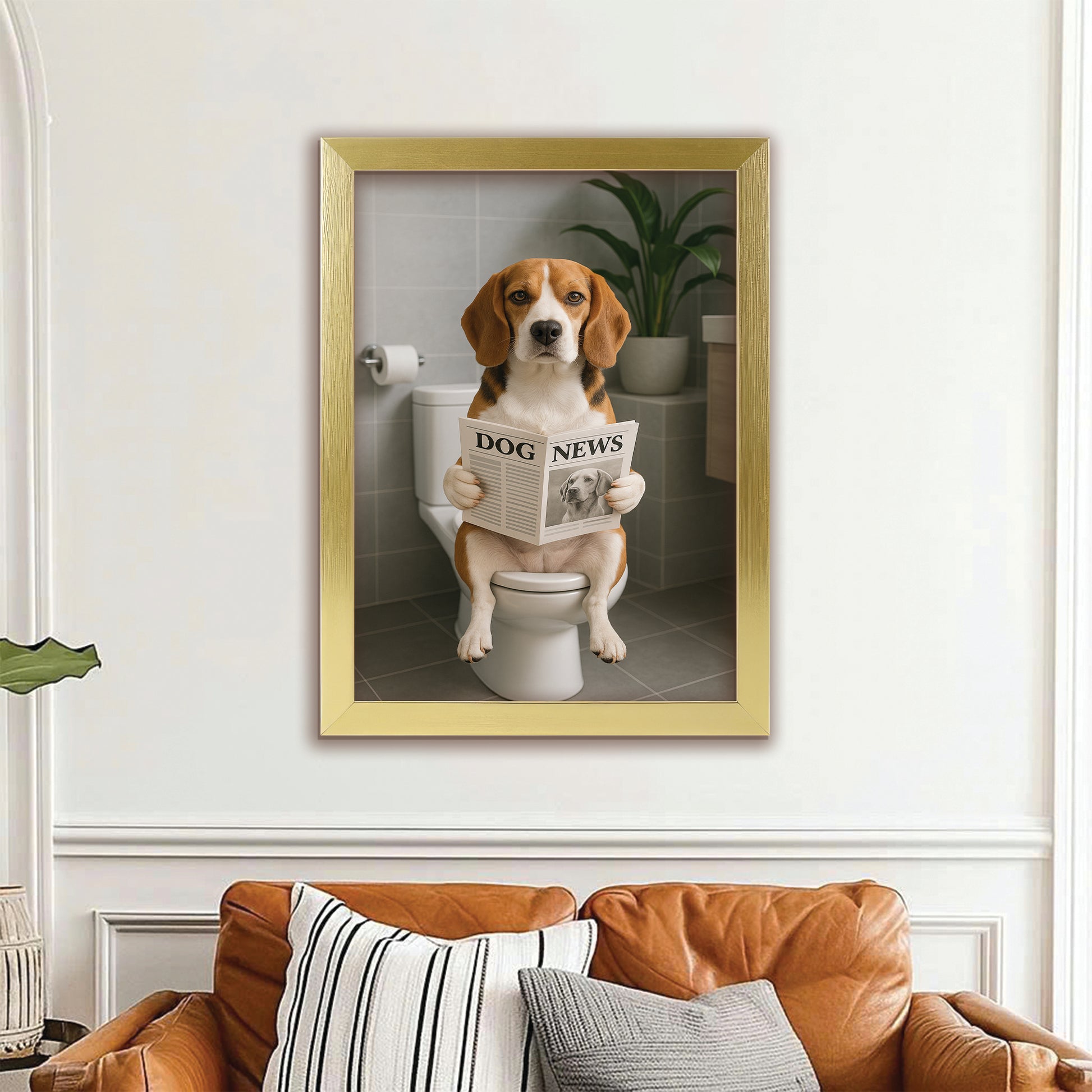 Custom Photo Dog Bathroom Style 4 Canvas Framed Wall Art Gift For Dog Lovers