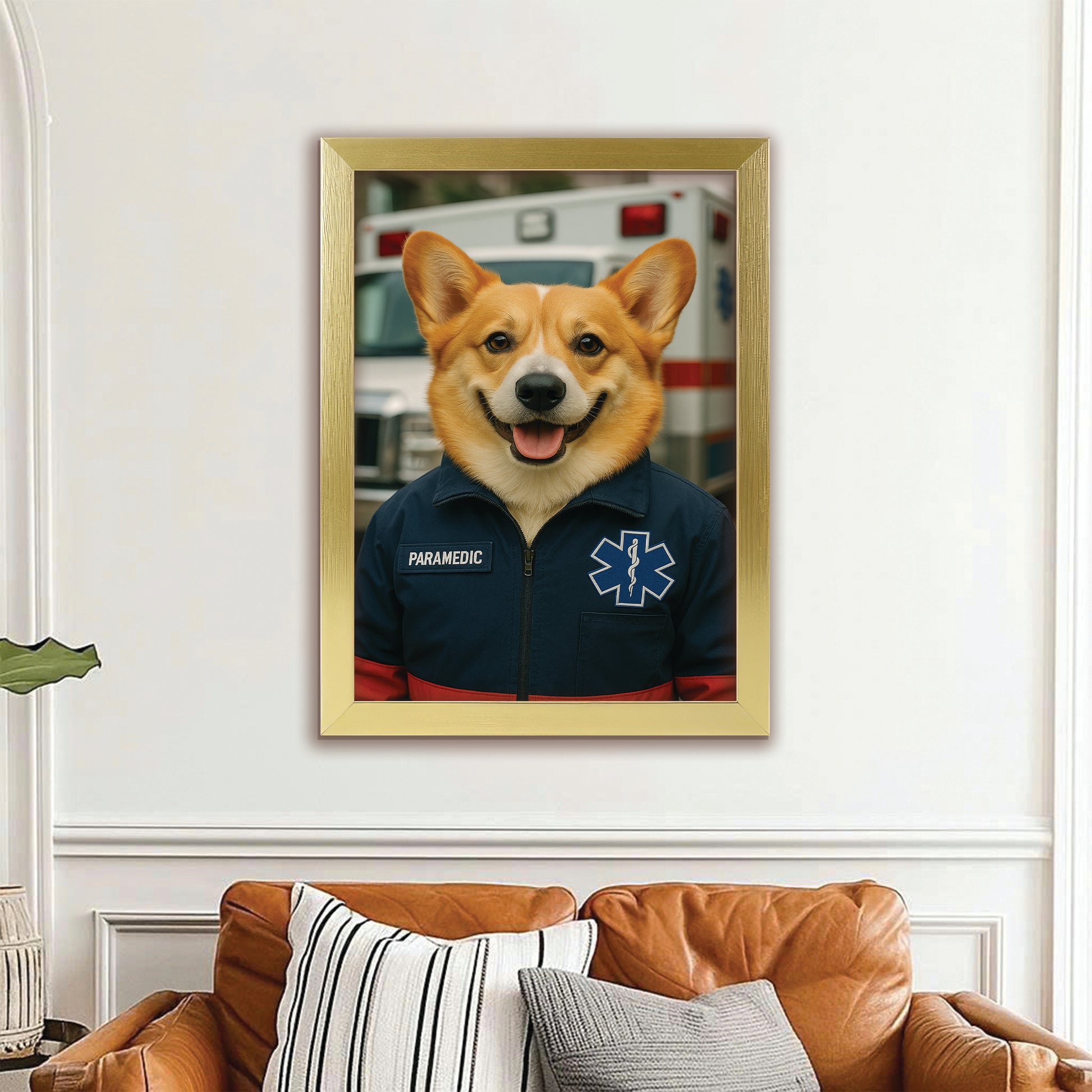 Custom Photo Paramedic Emt Dog Canvas Framed Wall Art Gift For Dog Lovers