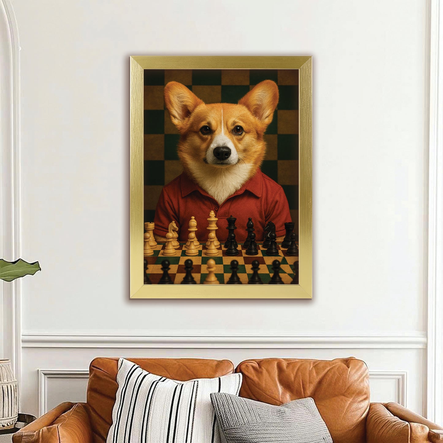 Custom Photo Chess Dog Canvas Framed Wall Art Gift For Dog Lovers