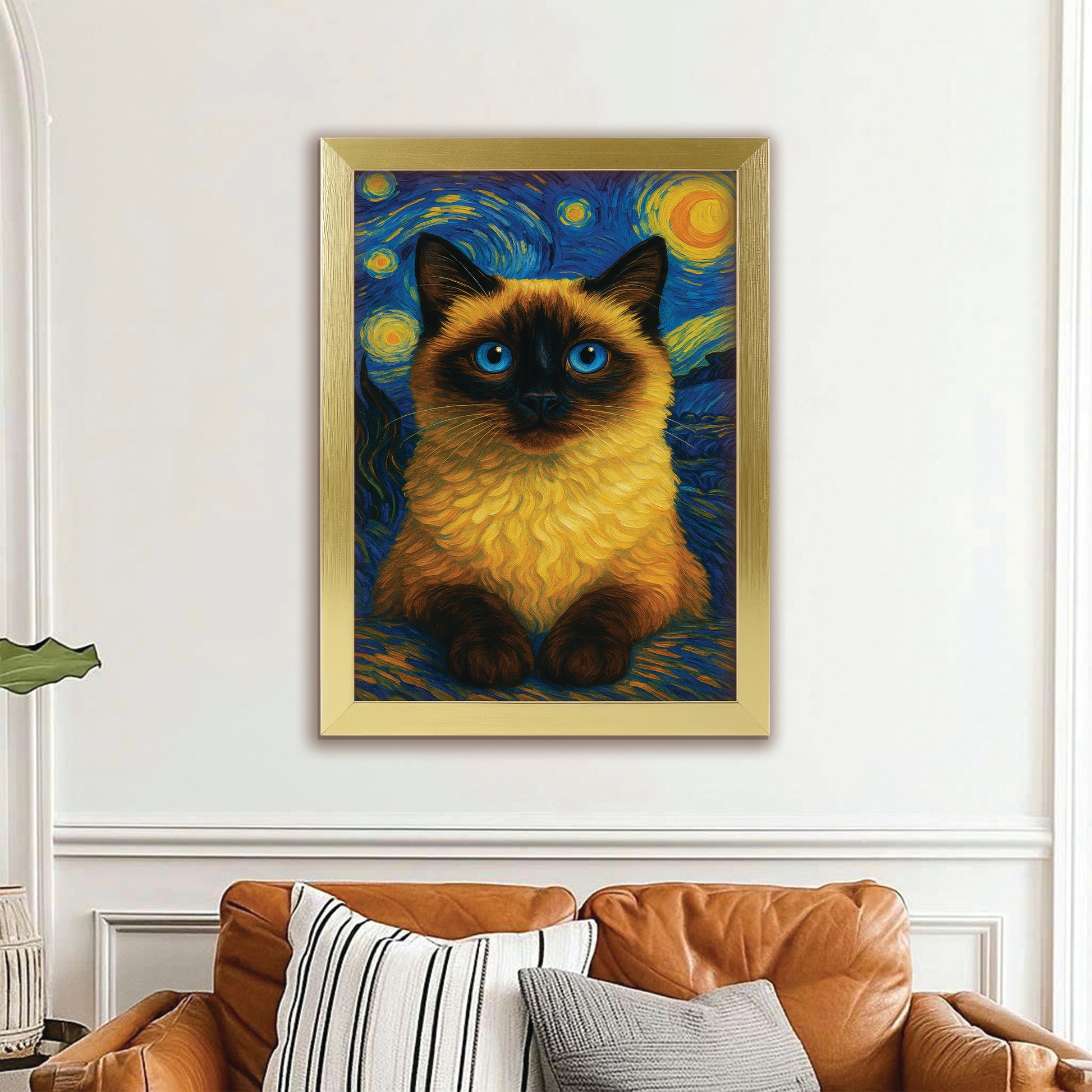 Custom Photo Cat Starry Night Canvas Framed Wall Art Wall Art