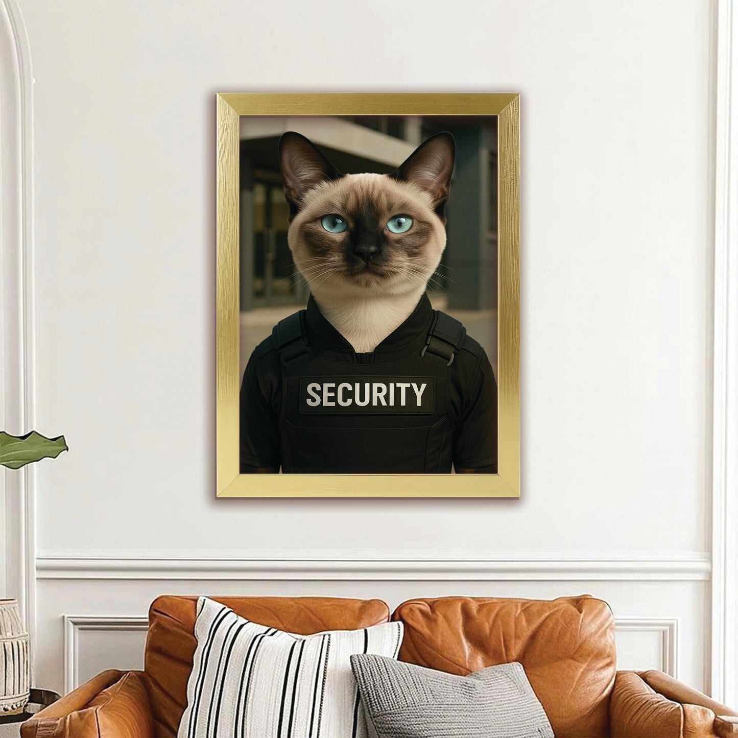 Custom Photo Security Guard Cat Canvas Framed Wall Art Gift For Cat Lovers