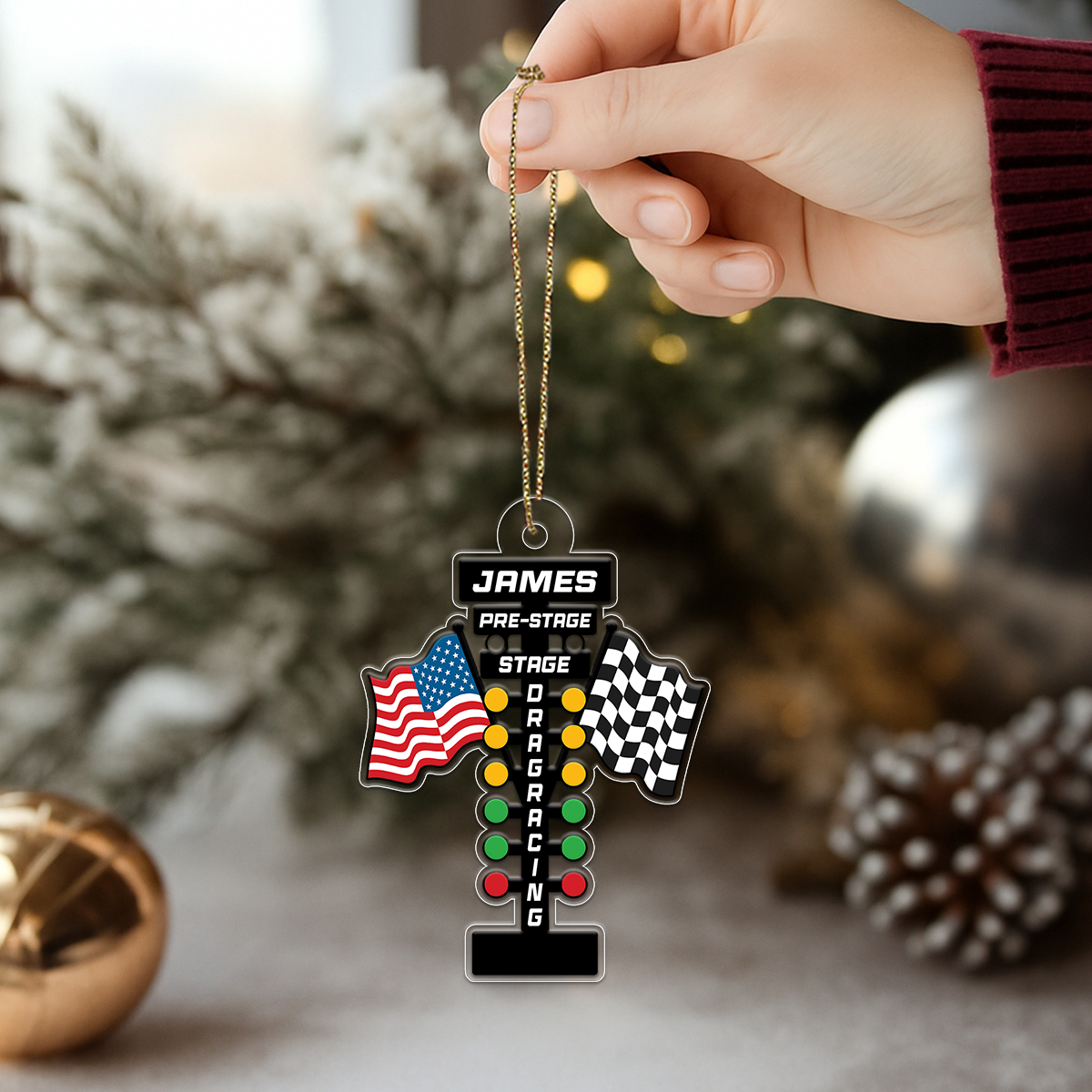 Custom Name Racer Racing Car Acrylic Ornament Christmas Gift