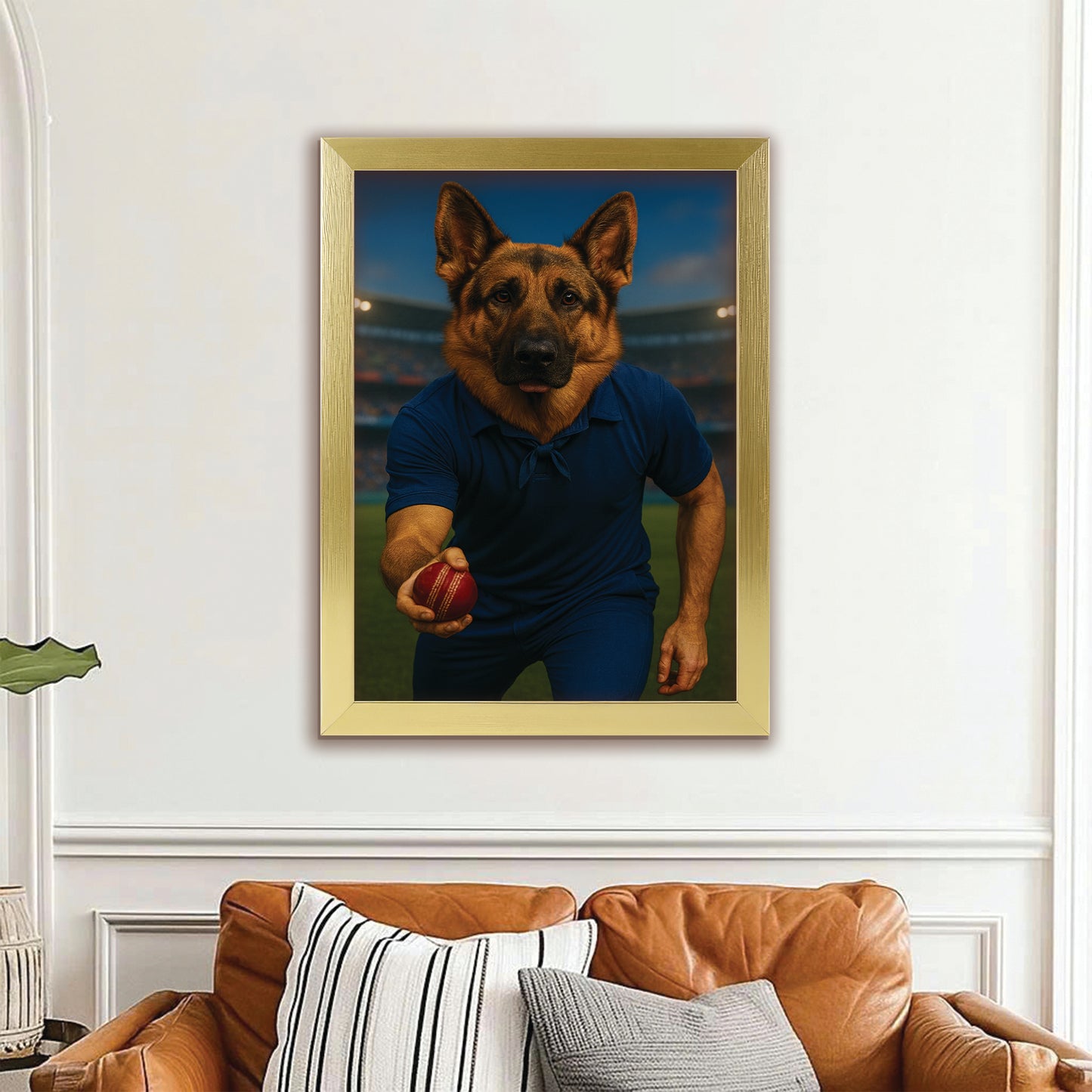 Custom Photo Bowler Dog Canvas Framed Wall Art Gift For Dog Lovers