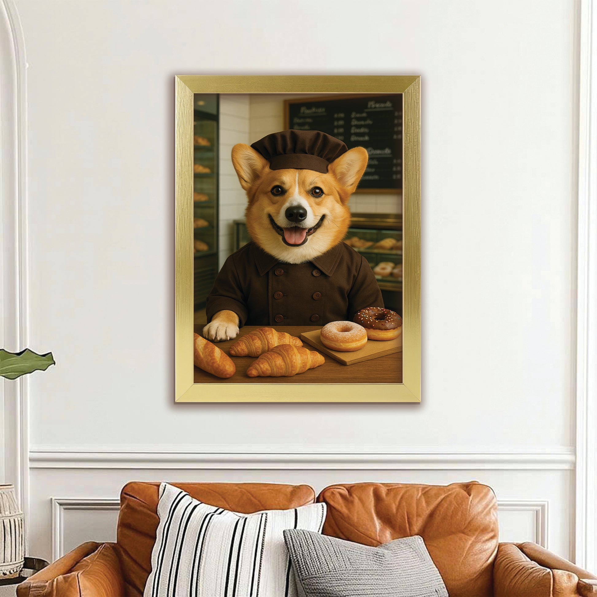 Custom Photo Baker Corgi Dog Canvas Framed Wall Art Gift For Dog Lovers