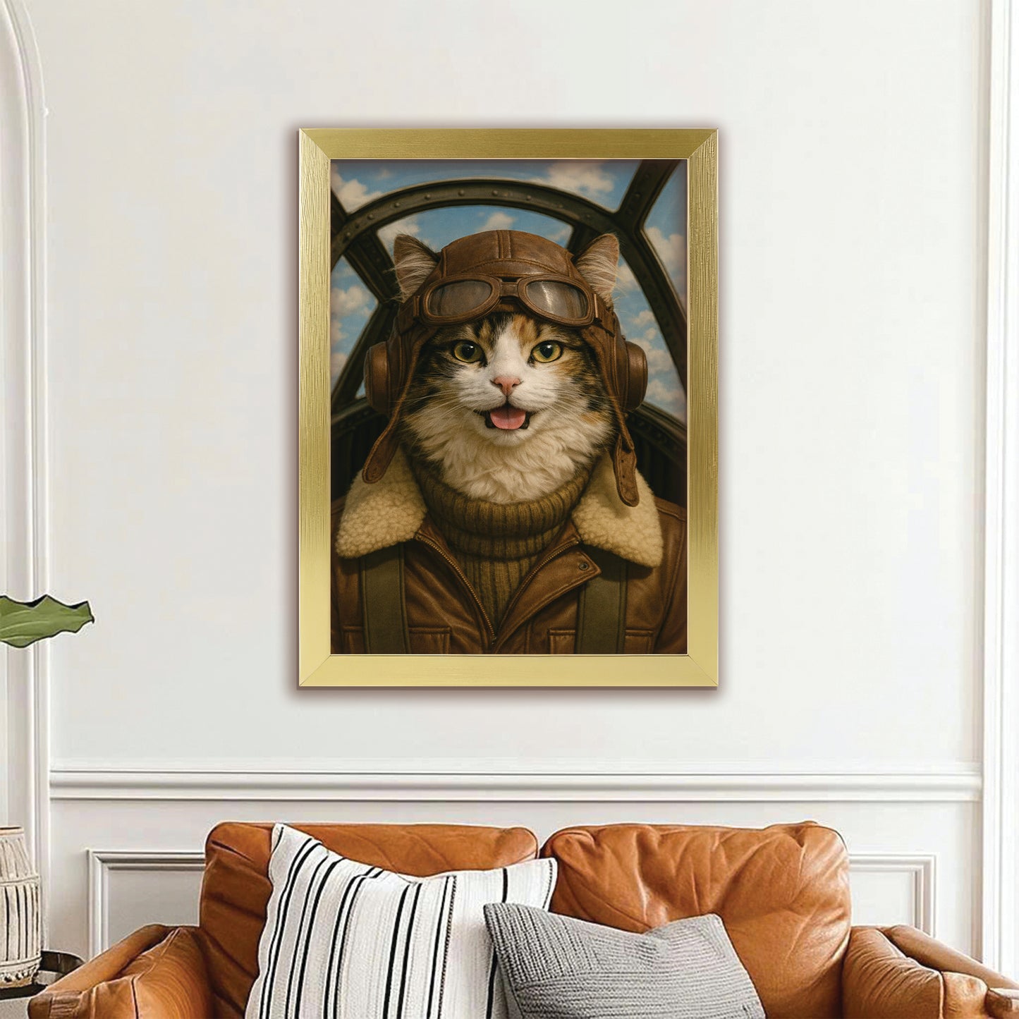 Custom Photo Pilot Cat Canvas Framed Wall Art Gift For Cat Lover