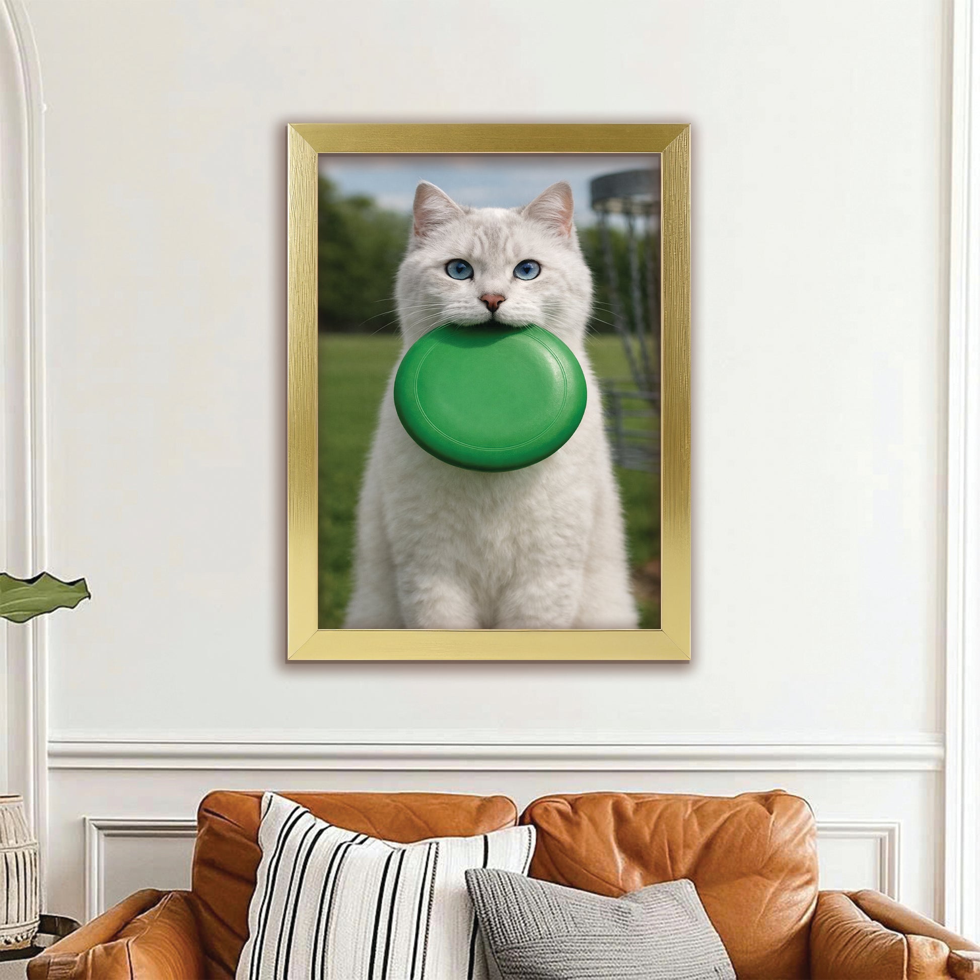 Custom Photo Disc Golf Cat Canvas Framed Wall Art  Gift For Cat Lovers