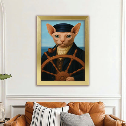 Custom Photo Sailor Cat Canvas Framed Wall Art Gift For Cat Lovers