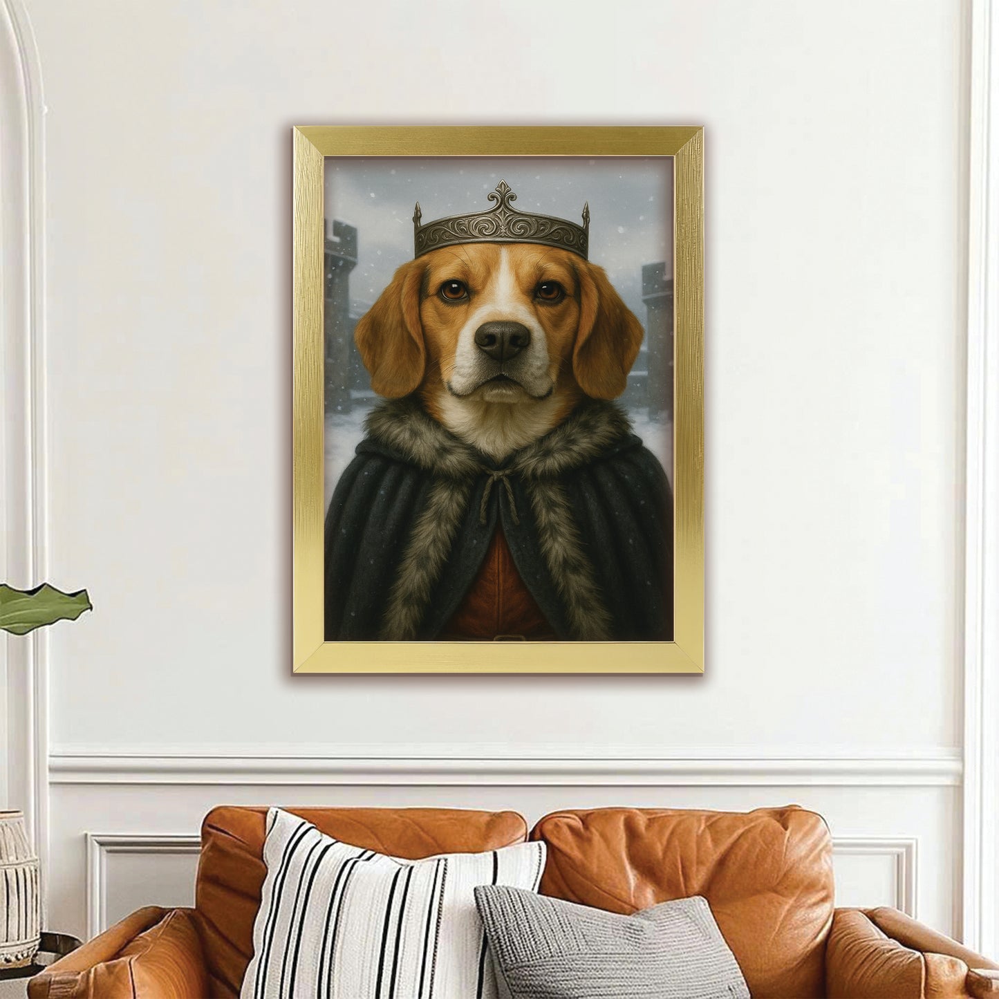 Custom Photo Winter King Royal Dog Canvas Framed Wall Art Gift For Dog Lovers