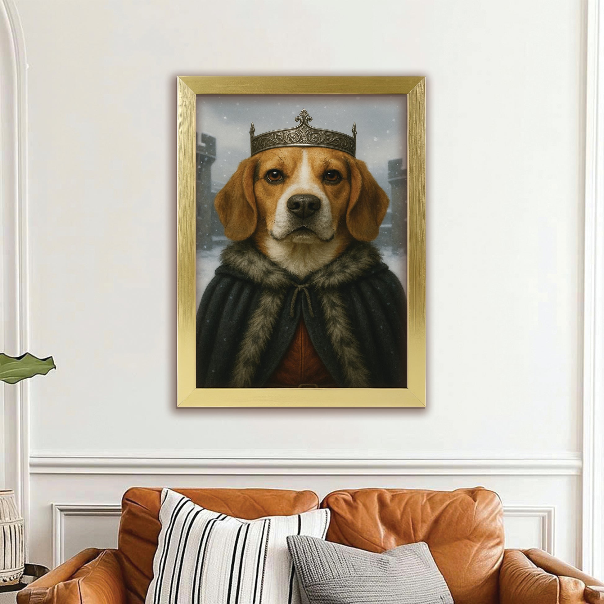 Custom Photo Winter King Royal Dog Canvas Framed Wall Art Gift For Dog Lovers