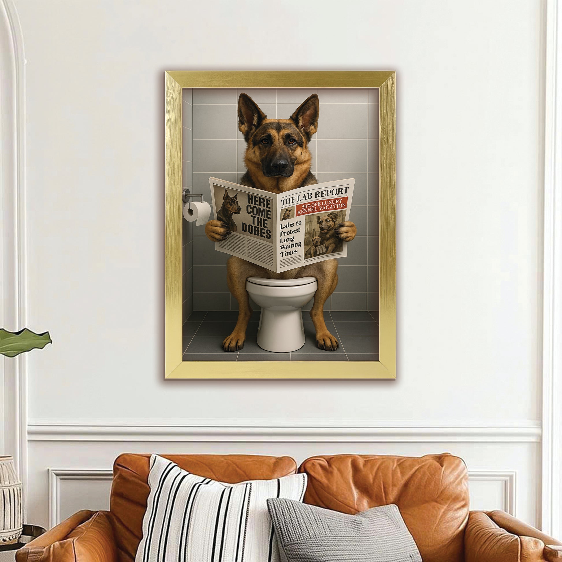 Custom Photo Dog Bathroom Canvas Framed Wall Art Style 03 Gift For Dog Lovers