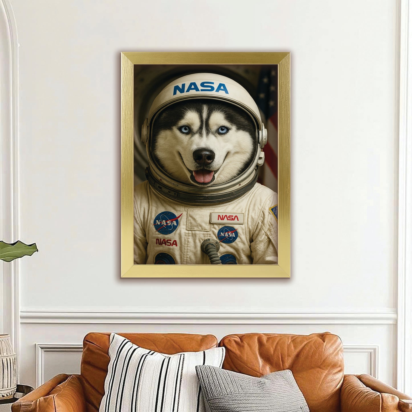Custom Photo Astronaut Dog Canvas Framed Wall Art Gift For Dog Lovers