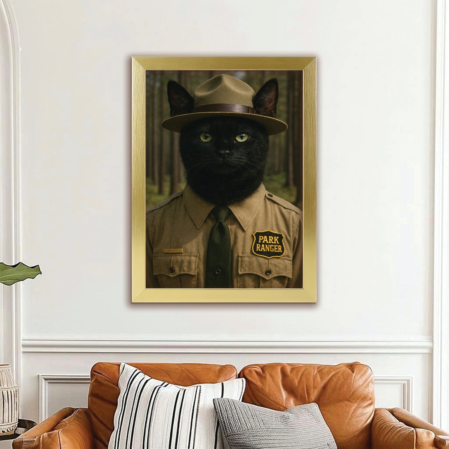 Custom Photo Park Ranger Cat Canvas Framed Wall Art