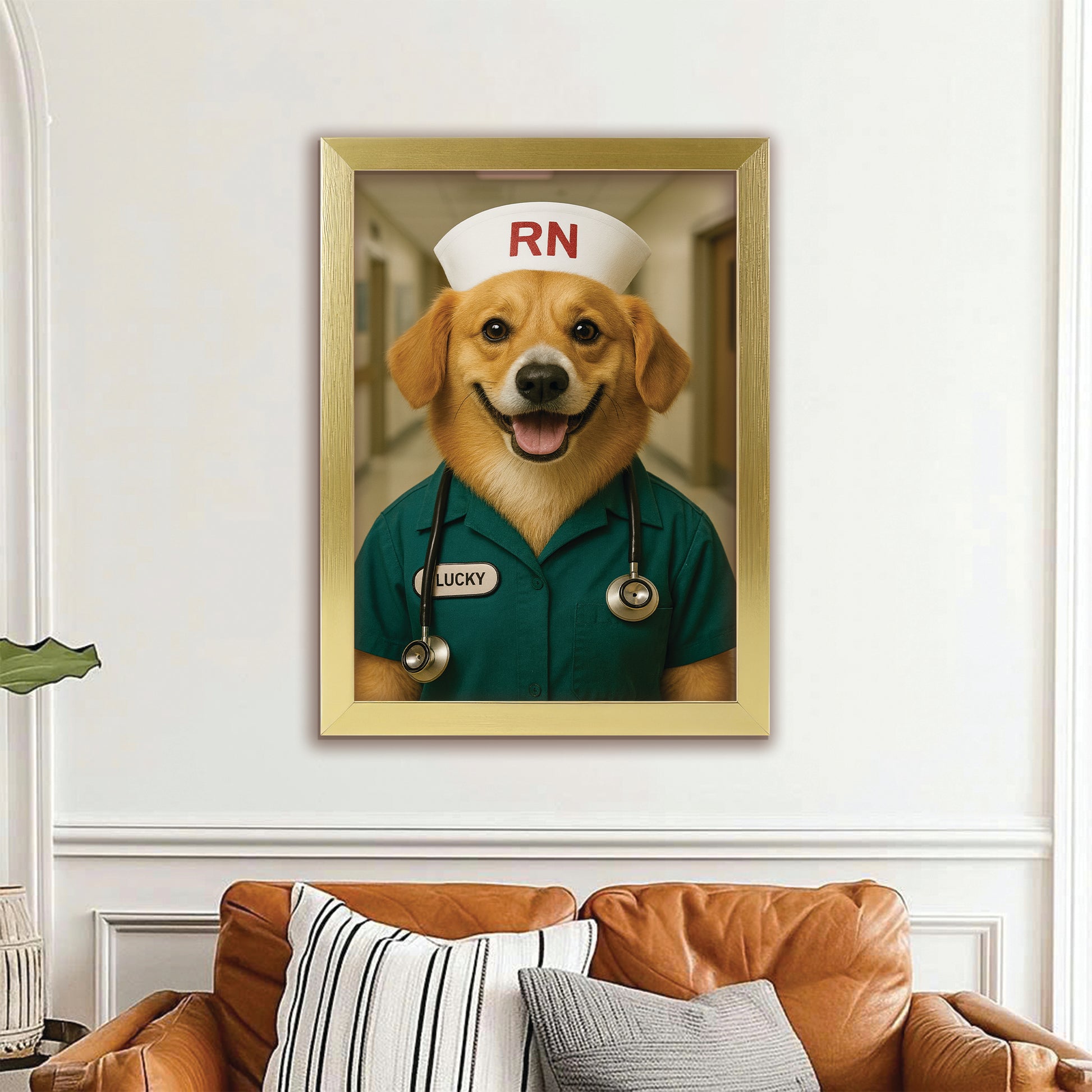 Custom Photo Registed Nurse Dog Canvas Framed Wall Art Gift For Dog Lovers