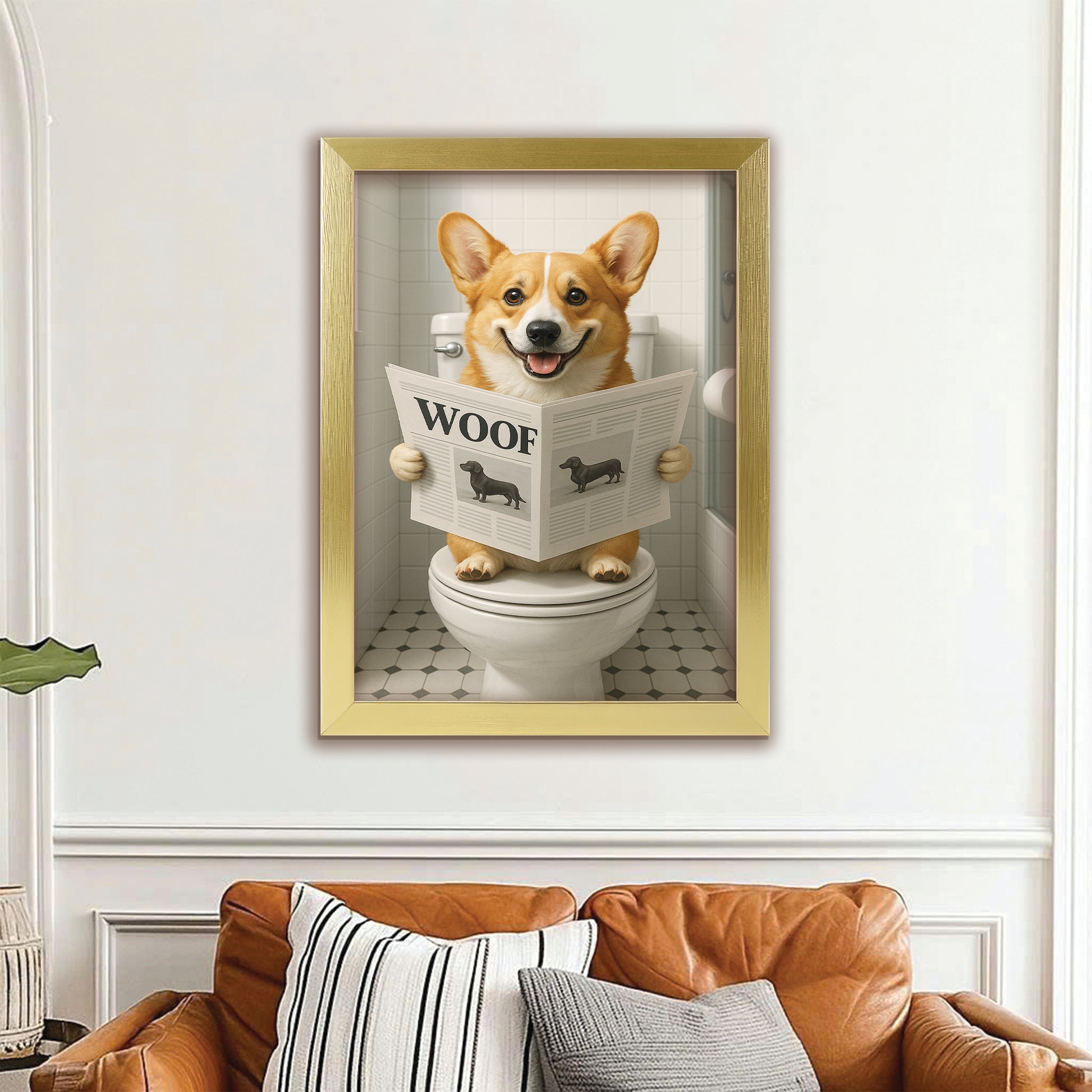 Custom Photo Dog Bathroom Style 6 Canvas Framed Wall Art Gift For Dog Lovers