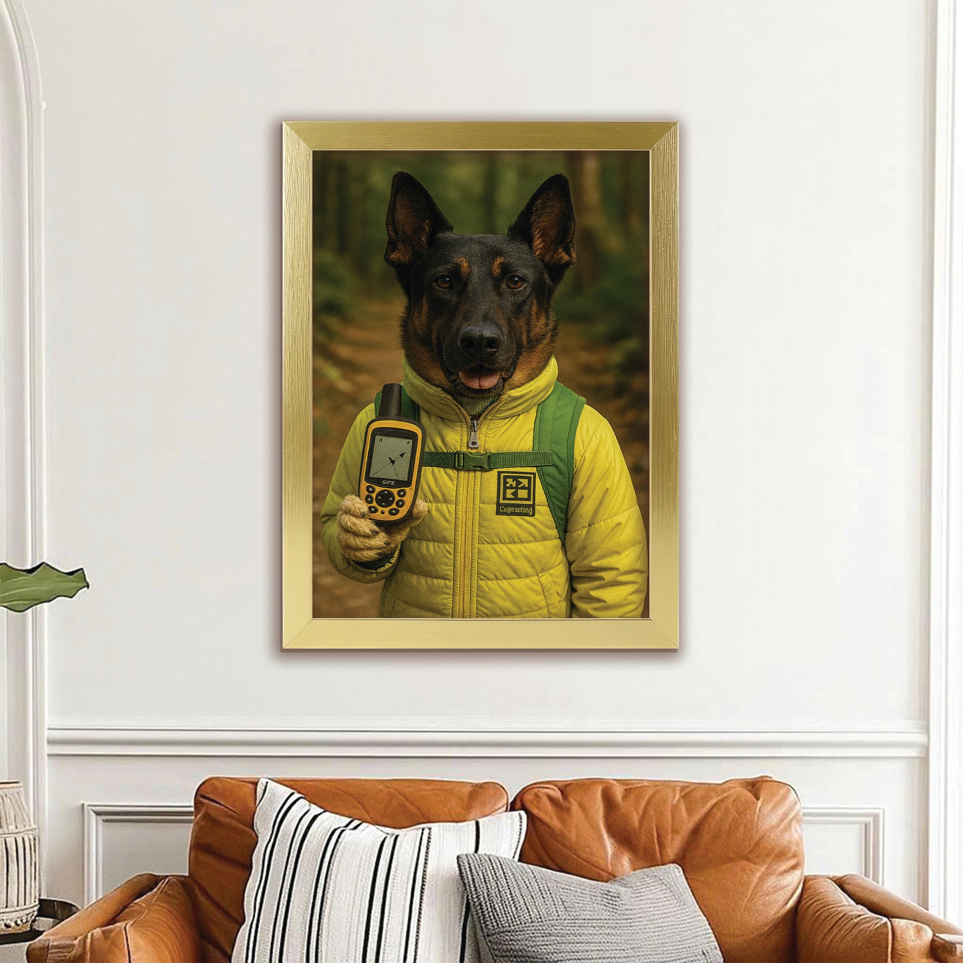 Custom Photo Geocaching Gps Adventure Dog Canvas Framed Wall Art Gift For Dog Lovers